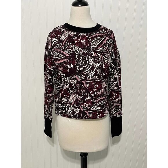 Joie Caleigh Floral Paisley Printed Sweatshirt Thumbhole‎ Burgundy Red Medium - Picture 12 of 12